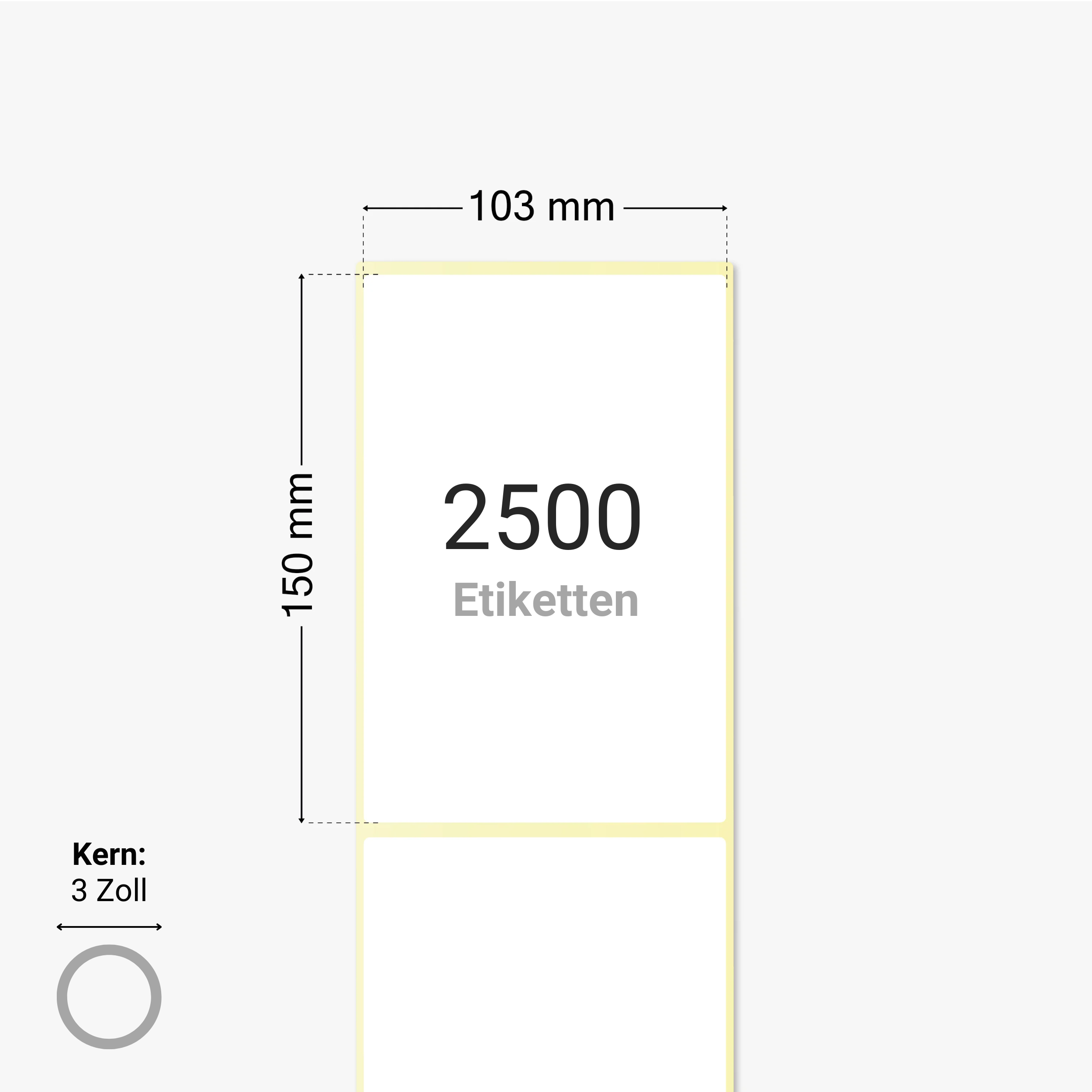 Thermo-Eco-Etiketten, Thermopapier, 103 x 150 mm, 3 Zoll Kern, permanent haftend, weiß, 2.500 Etiketten pro Rolle