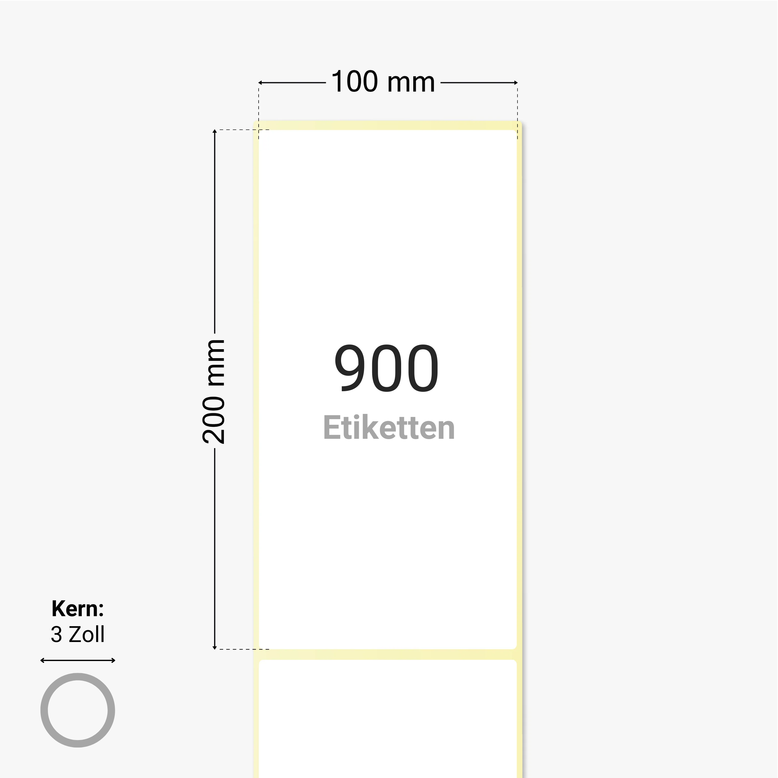 Thermo-Eco-Etiketten, Thermopapier, 100 x 200 mm, 3 Zoll Kern, permanent haftend, weiß, 900 Etiketten pro Rolle