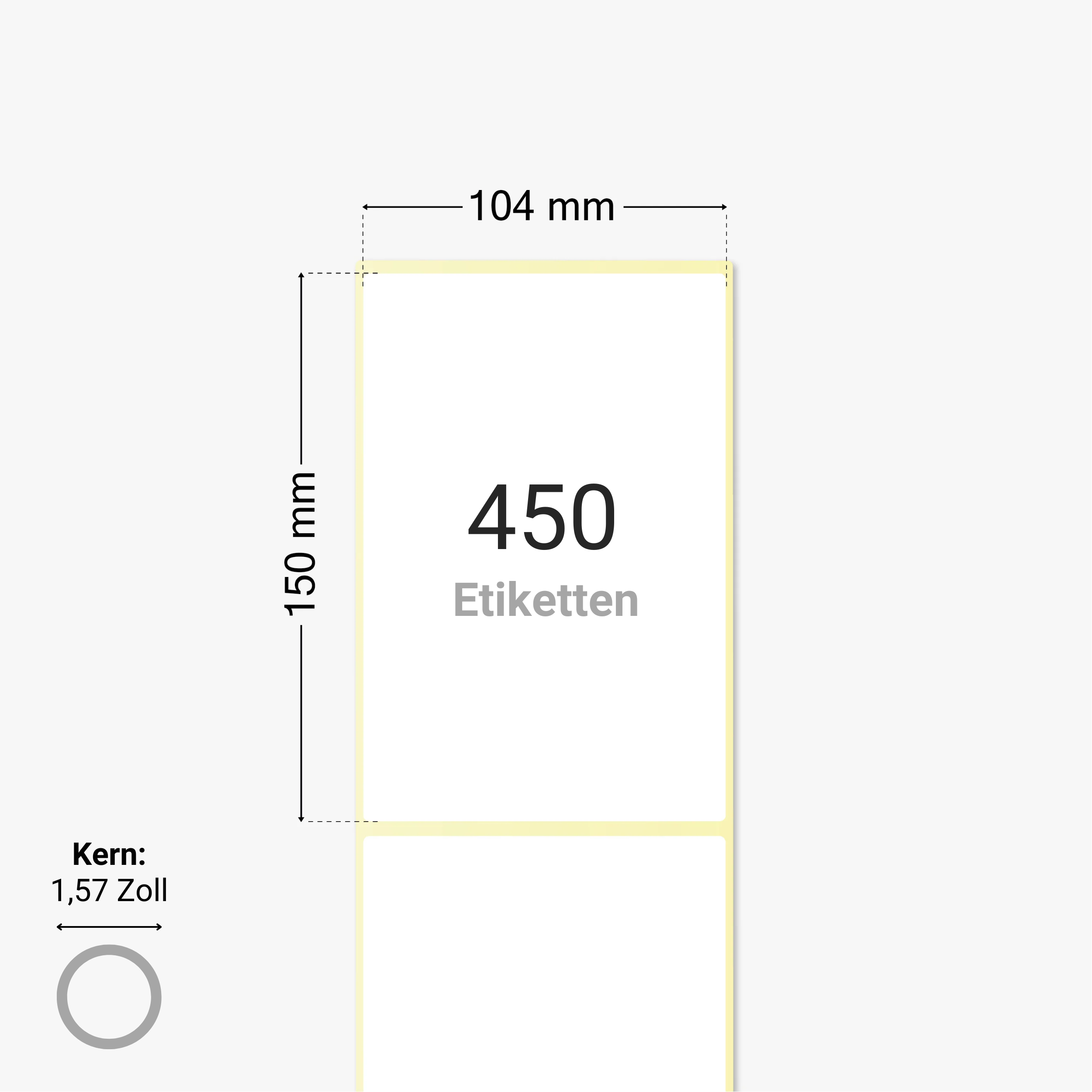 Thermo-Eco-Etiketten, Thermopapier, 104 x 150 mm, 1,57 Zoll Kern, permanent haftend, weiß, 450 Etiketten pro Rolle