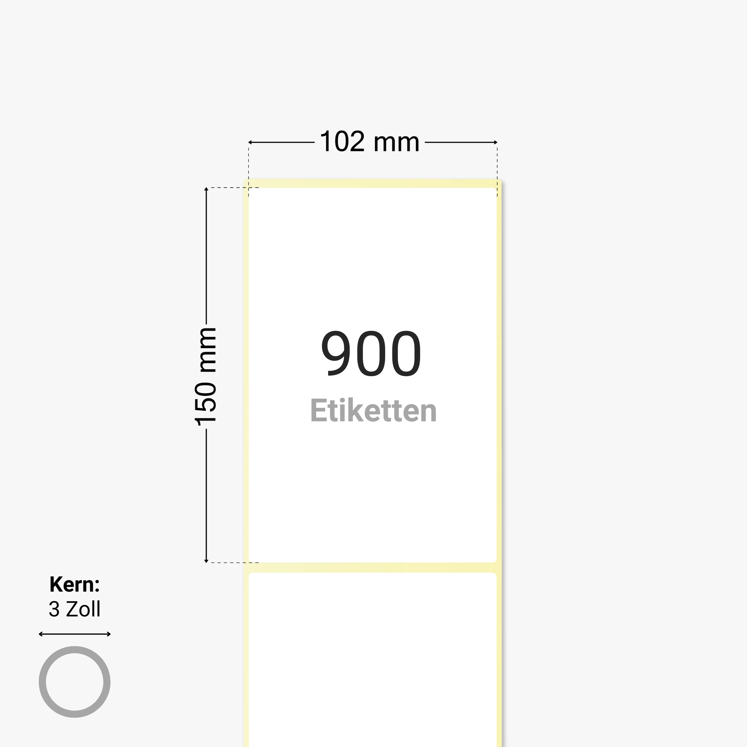 Thermo-Eco-Etiketten, Thermopapier, 102 x 150 mm, 3 Zoll Kern, permanent haftend, weiß, 900 Etiketten pro Rolle