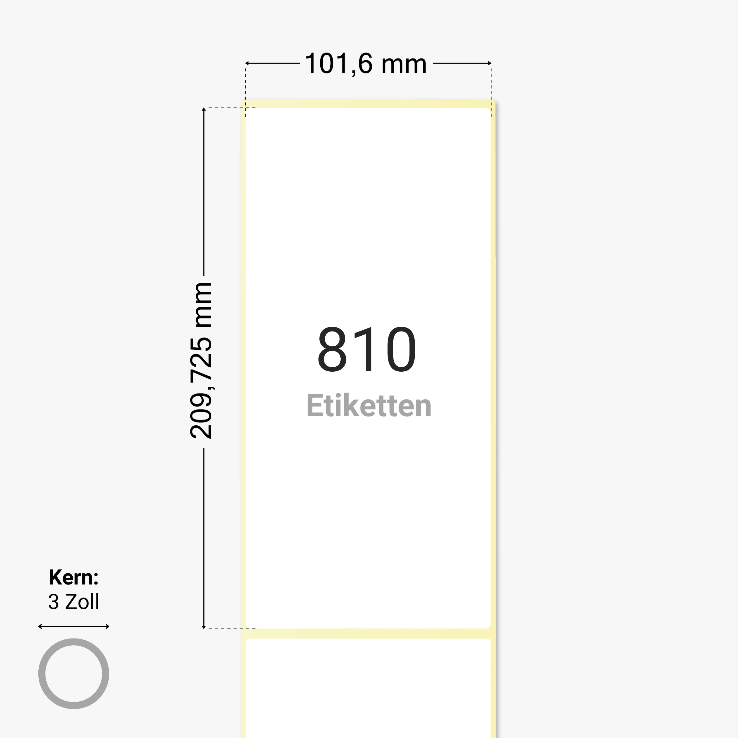 Thermo-Eco-Etiketten, Thermopapier, 101,6 x 209,725 mm, 3 Zoll Kern, permanent haftend, weiß,  810 Etiketten pro Rolle