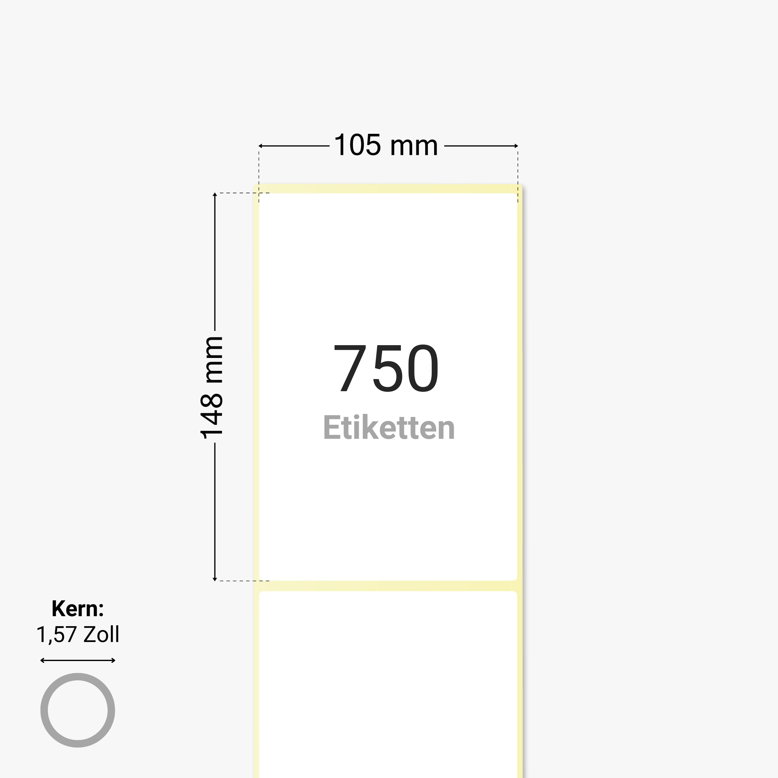 Thermo-Eco-Etiketten, Thermopapier, 105 x 148 mm, 1,57 Zoll Kern, permanent haftend, weiß, 750 Etiketten pro Rolle