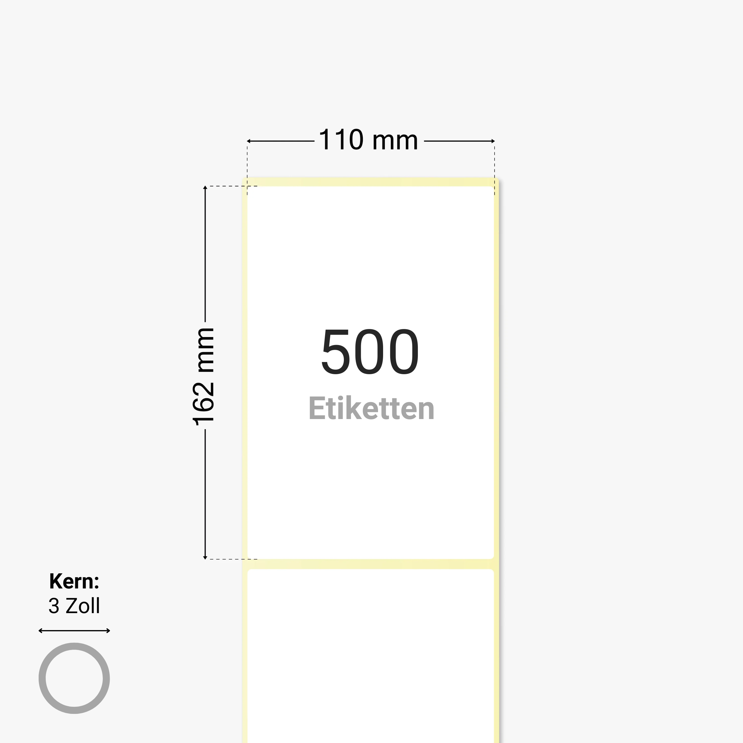 Thermo-Eco-Etiketten, Thermopapier, 110 x 162 mm, 3 Zoll Kern, permanent haftend, weiß, 500 Etiketten pro Rolle