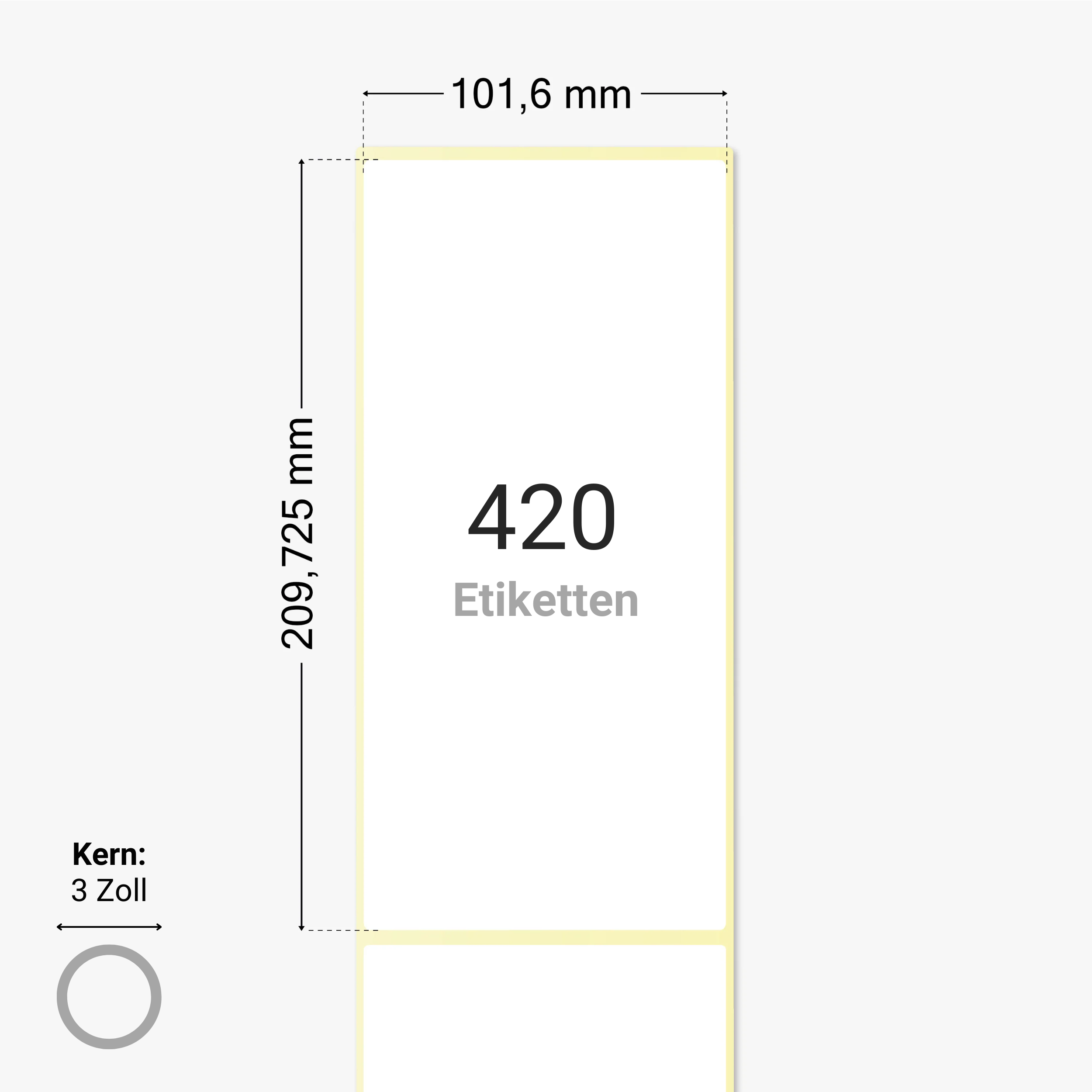 Thermo-Eco-Etiketten, Thermopapier, 101,6 x 209,725 mm, 3 Zoll Kern, permanent haftend, weiß, 420 Etiketten pro Rolle