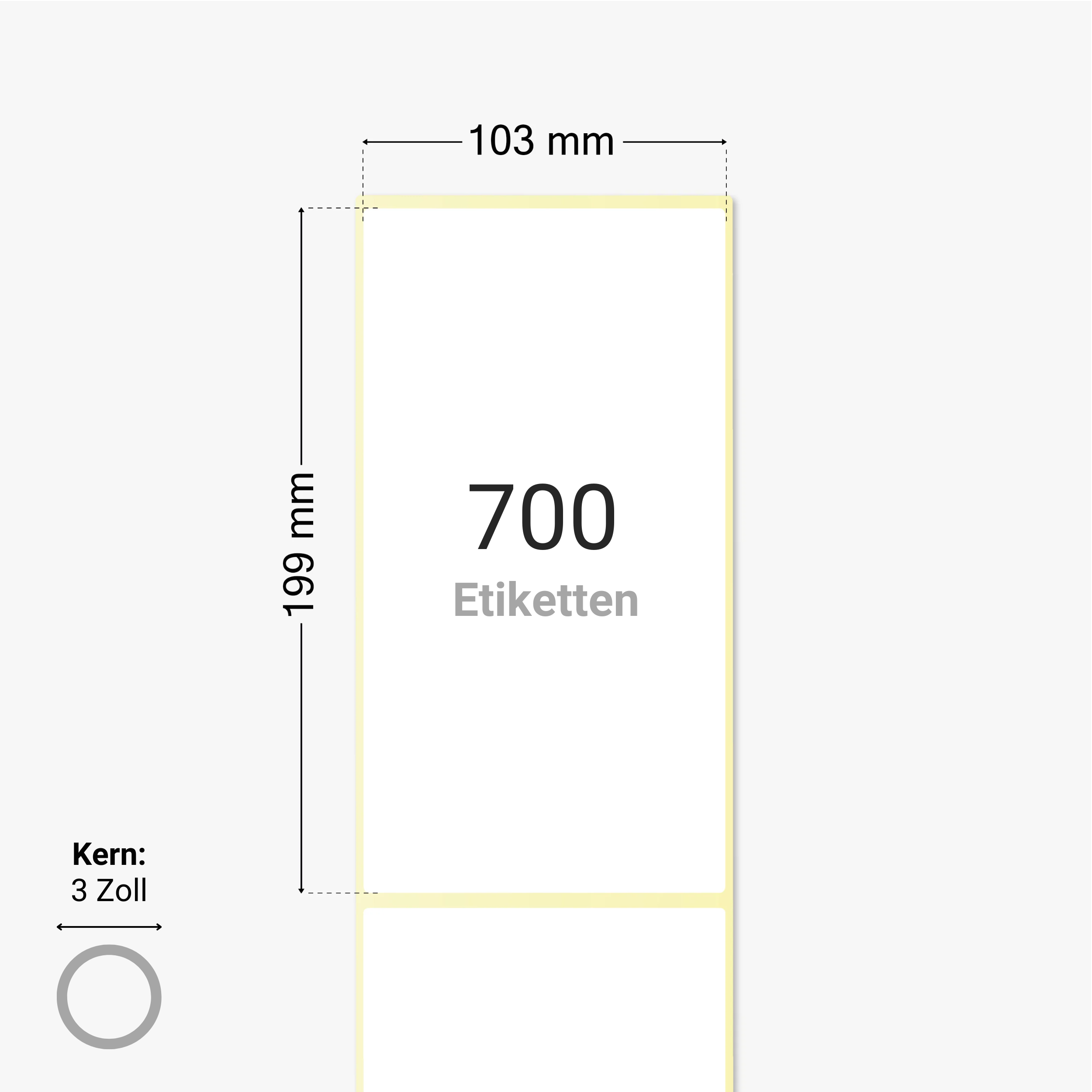 Thermo-Eco-Etiketten, Thermopapier, 103 x 199 mm, 3 Zoll Kern, permanent haftend, weiß,  700 Etiketten pro Rolle