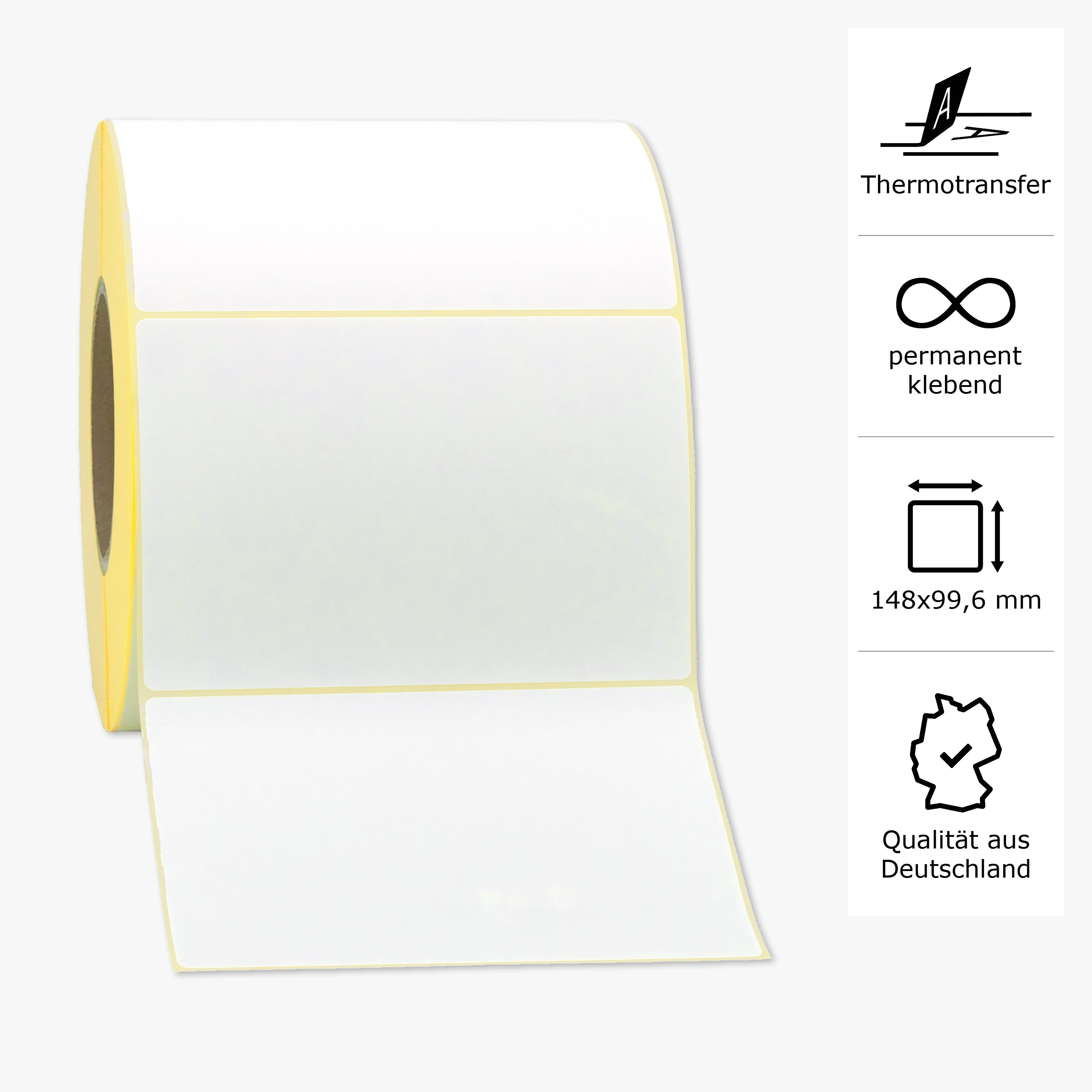 Thermotransfer-Etiketten, Papier, 148 x 99,6 mm, 3 Zoll Kern, permanent haftend, weiß,  1.476 Etiketten pro Rolle