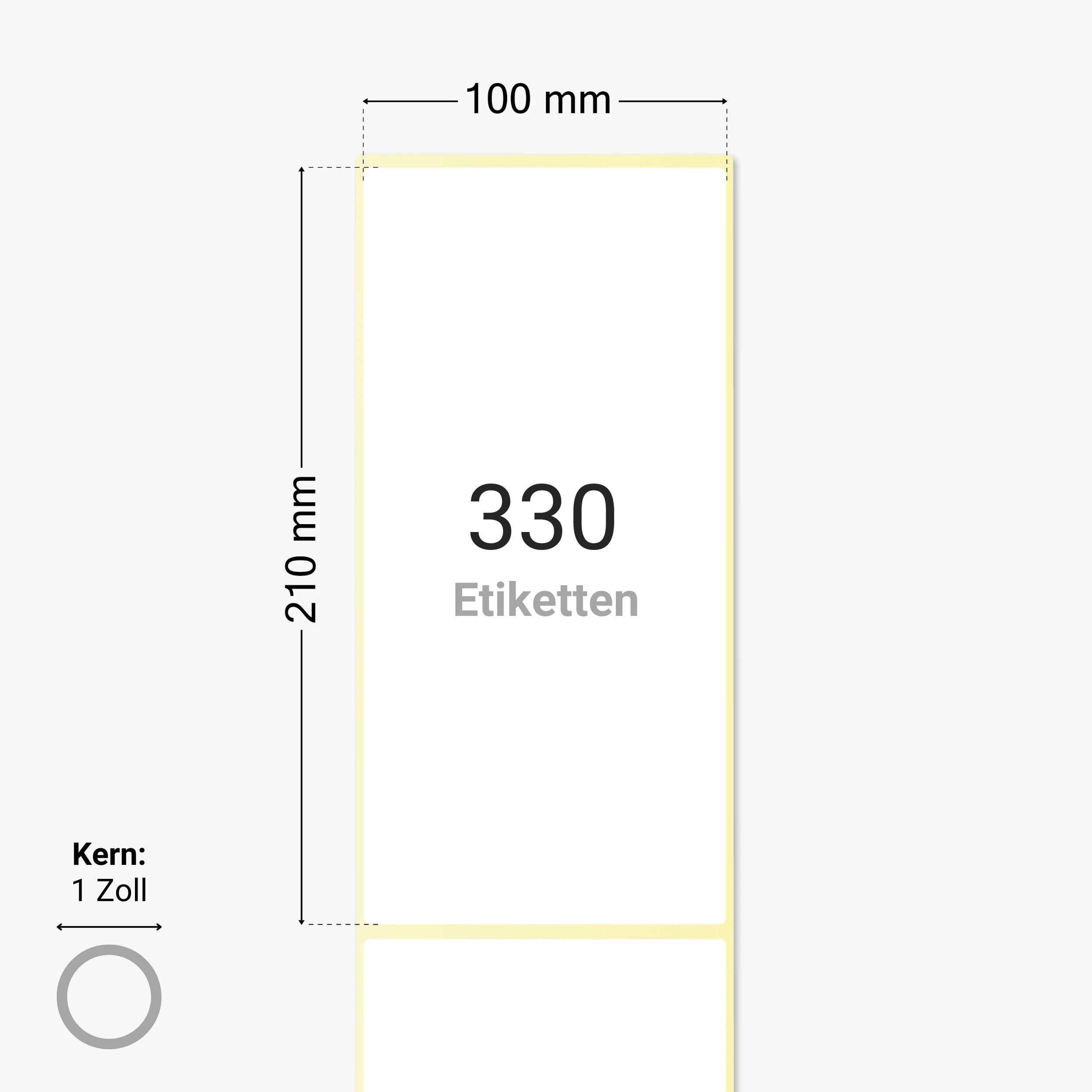 Thermo-Eco-Etiketten, Thermopapier, 100 x 210 mm, 1 Zoll Kern, permanent haftend, weiß, 330 Etiketten pro Rolle