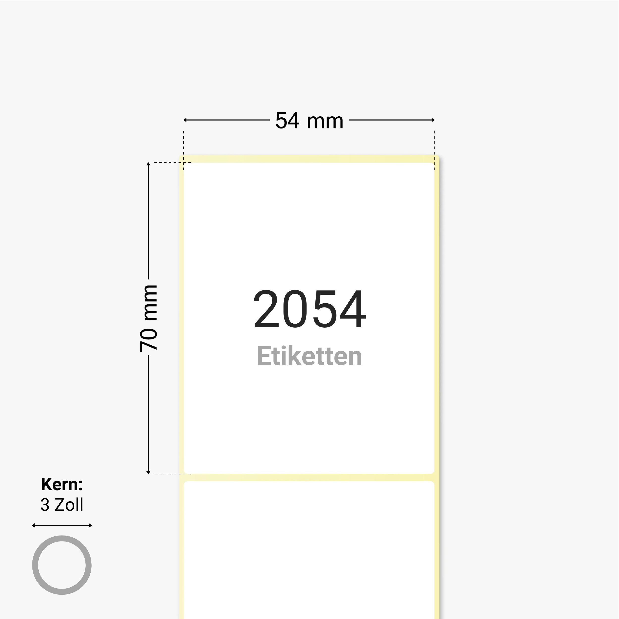 Thermotransfer-Etiketten, Papier, 54 x 70 mm, 3 Zoll Kern, permanent haftend, weiß, 2.054 Etiketten pro Rolle